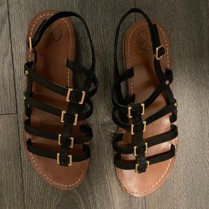 Tory Burch Reggie Flat Black and Gold Gladiator Sandal
